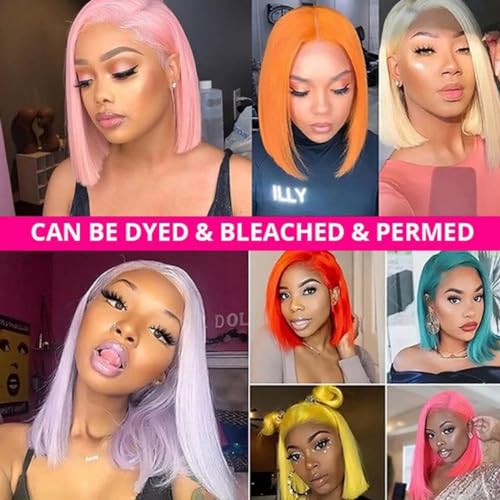 Blonde Bob Wig Human Hair Straight 613 Bob Wig Human Hair 12 Inch 180 Density 613 Blonde Suitable for All Hair Types 13x4 HD Transparent Lace Wigs for Women Glueless Wigs with Baby Hair