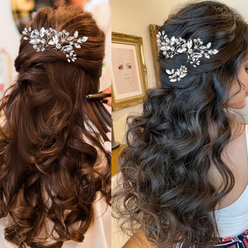 10 pcs Bride Hair Pins Rhinestone Bridal Hair Piece for Women Crystal Hair Accessories for Bride Bridesmaids Flower Girls(Silver)