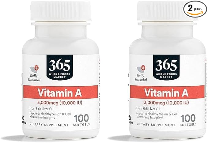 365 by Whole Foods Market, Vitamin A 10K IU, 100 Softgels (Pack of 2)