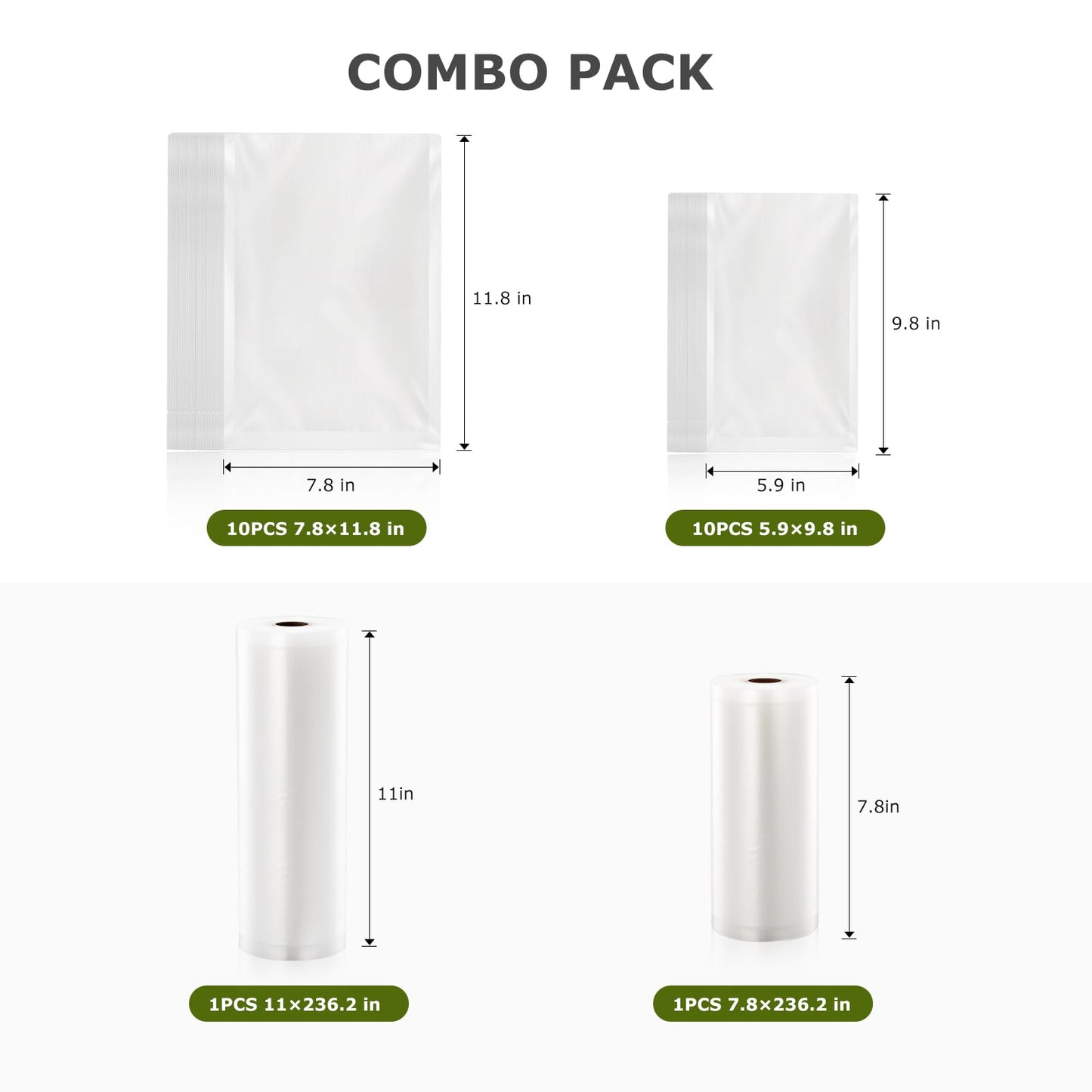 Bonsenkitchen Vacuum Sealer Machine, Fast-Compact Food Sealer, Globefish Technology for High-Speed Continuous Working, Multi-Functional Food Vacuum Sealer with 20 Vacuum Bags & 2 Roll Bags, Silver