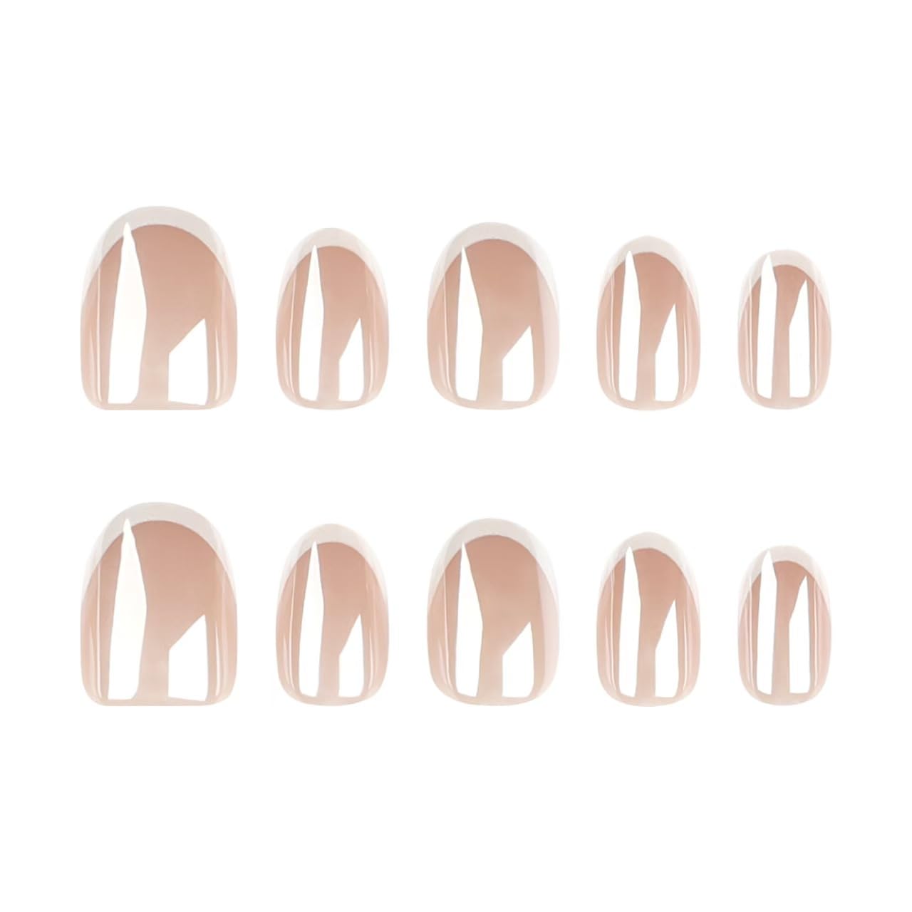 30Pcs Chrome Press on Nails Short Almond Fake Nails Glossy False Nails with Design White French Tip Glue on Nails Artificial Acrylic Nail Full Cover Stick on Nails for Women Nail Art Decoration