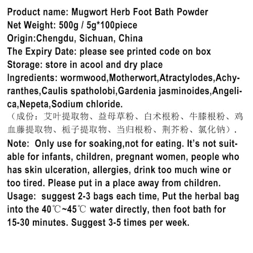100Bags Mugwort Herb Foot Soak , Lymphatic Drainage Chinese Herbal Organic Wormwood Leg Foot Bath Bag, Chinese Herbal Foot Bath Spa Powder Kits Foot Reflexology Rela