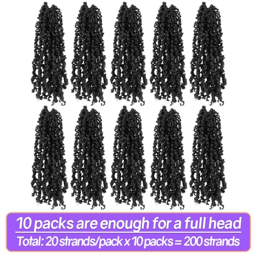 12 Inch 10 Packs Yanky Twist Crochet Hair Pre-twisted Natural Black Kinky Mini Spring Twist Small Curly Senegalese Twist Braids (1B)