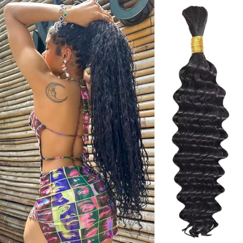 100g 22 Inch Human Braiding Hair Deep Wave Bulk Human Hair for Braiding 2 Bundles/Pack No Weft Human Braiding Hair for Boho Braids Brazilian Virgin Human Hair Extensions 99J Burgundy Braiding Hair