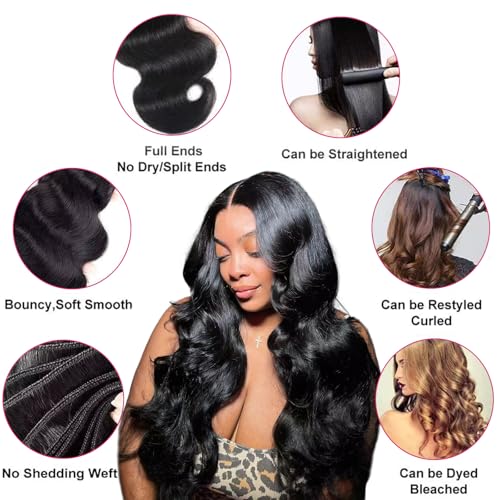 12A Human Hair Bundles Body Wave Bundles Human Hair 18 20 22 Inch 100% Unprocessed Brazilian Virgin Hair Body Wave 3 Bundles Deals Real Human Hair Extensions For Black Women Natural Black