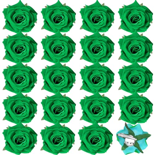 24 Pcs Flower Hair Clip Flower Hairpin Rose Brooch Floral Clips 2.8" Flowers Hair Clips Headpieces Hair Accessories for Woman Bridal Bridesmaid Wedding Valentines Day St Patricks Day(Green)