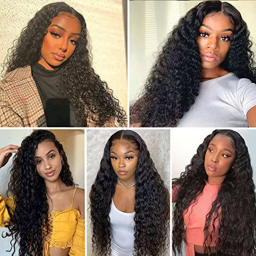 20Inch Deep Wave Glueless Lace Front Wigs Human Hair for Black Women Wet and Wavy Brazilian Virgin Wear and Go Curly HD Transparent 4×4 Lace Closure Wigs Pre Plucked with Baby Hair