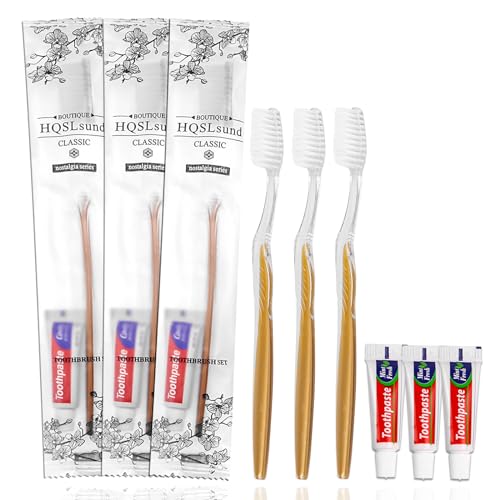 HQSLsund 100 Pack Disposable Toothbrushes with Toothpaste Bulk Individually Wrapped, Travel Toothbrushes with Medium Soft Bristle, Manual Travel Toothbrush Kit for Adults, Kids