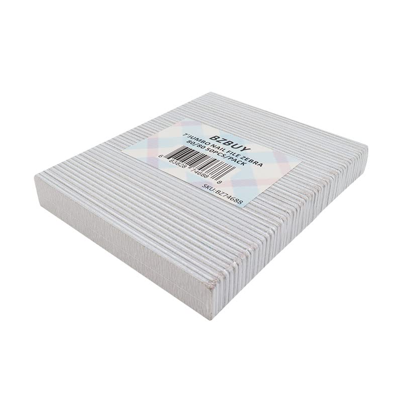 Bzbuy Jumbo Nail File 50 Pcs Professional Double Sided 80/80 Grit Nail Files Emery Board Zebra Manicure Pedicure Tool And Nail B