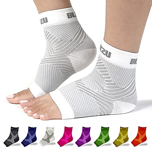BLITZU Compression Socks for Plantar Fasciitis, Achilles Tendonitis Relief. Ankle Compression Sleeve for Heel Spurs, Foot Swelling, Fatigue & Sprain. Arch Support Brace for Sports, Gym White S-M