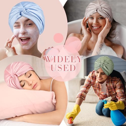 4 Pcs Silk Satin Bonnet for Sleeping Double Layer Hair Wrap Night Sleep Cap Turban for Women Gift Long Curly Straight Hair(Light Color)