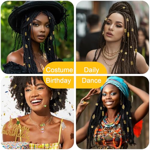 220 Pcs Viking Gold Hair Accessories for Braids Loc Jewelry for Women Hair Dreadlock Metal Hair Beads Rings Cuffs for Braids Beard Decoration Gold