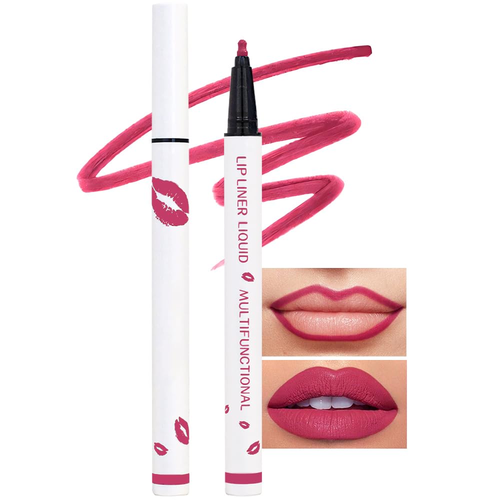 Kaely Pink Longwear Liquid Lip Liner Waterproof, 24 Hour Long Lasting Lip Liner Stain Peel Off Marker Pen, 2-in-1 Matte Semi Permanent Lipliner & Lipstick, Vegan & Cruelty-Free, 02