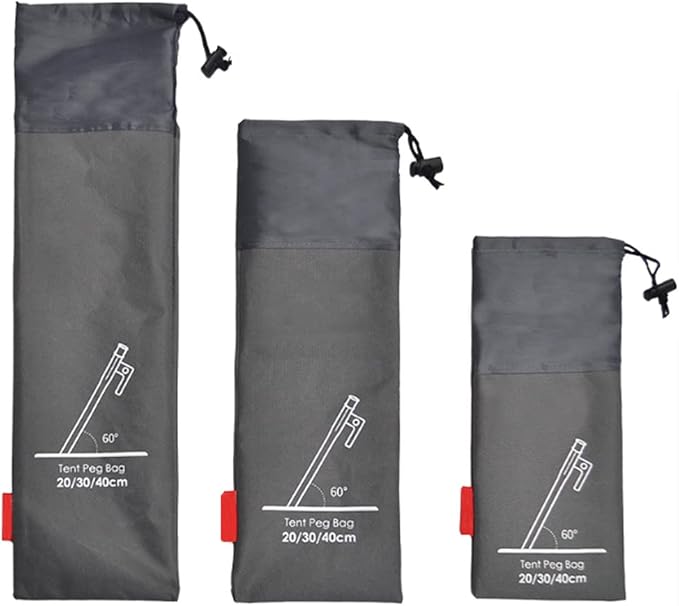 3 Pieces Outdoor Tent peg Storage Bag Camp Accesorries Bag Camping Tent Stakes Sleeve (L, M, S)