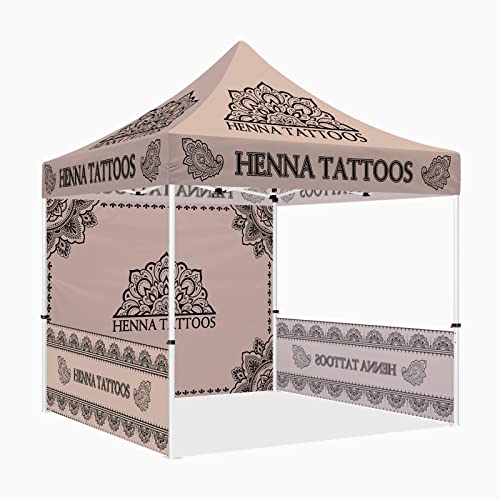 ABLEM8CANOPY Custom Canopy Tent 10x10 with Logo, Personalized Pop Up Canopy Tent with Optional Walls for Business Events, Trade Shows, Farmers Market, Roller Bag Included(Demo Henna Tattoo)