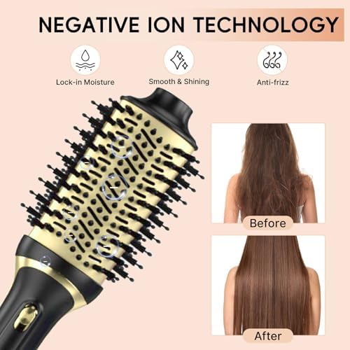 Hair Dryer Brush, Multifunctional Hot Air Brush with Adjustable Heat Settings for Different Hair Types, Negative Ion Technology & Quick Drying