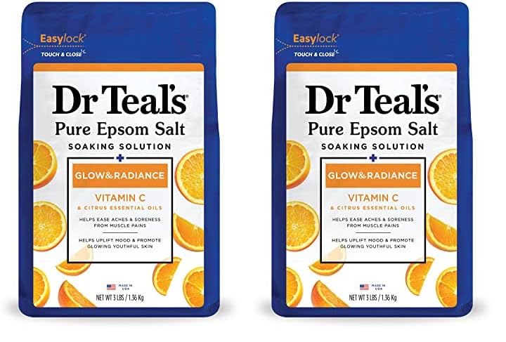 Dr Teal's Salt Soak with Pure Epsom Salt, Glow & Radiance with Vitamin C & Citrus Essential Oils, 3 lbs (Pack of 2)