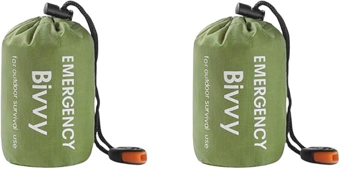 Emergency Sleeping Bag, 2 Pack Portable Thermal Bivy Sack, Waterproof Lightweight Emergency Blanket Survival Gear with Compass and Whistle for Camping Hiking Outdoor Adventure
