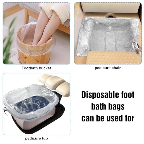40pcs Thick Disposable Foot Bath Liners Elastic & No-Leak Design for Home Pedicure, Foot Spa, Salon (35"x43" Clear Plastic)