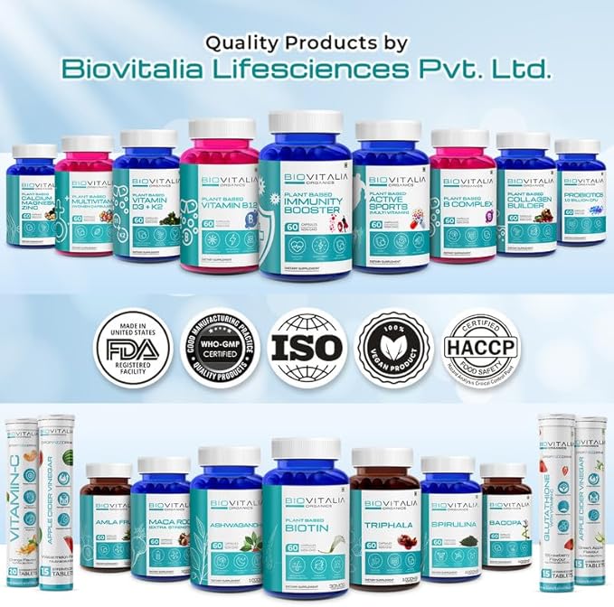 BIOVITALIA Vitamin B12 Capsules Methyl Cobalamin Supplement 1000mg Plant-Based Capsules - Support Nerve Function & Metabolism Enriched with Wheat Grass Spirulina Beetroot - 60 Vegan Caps
