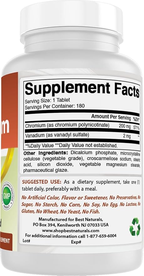 Best Naturals Vanadium 2 mg with Chromium Polynicotinate 200 mcg 180 Tablets
