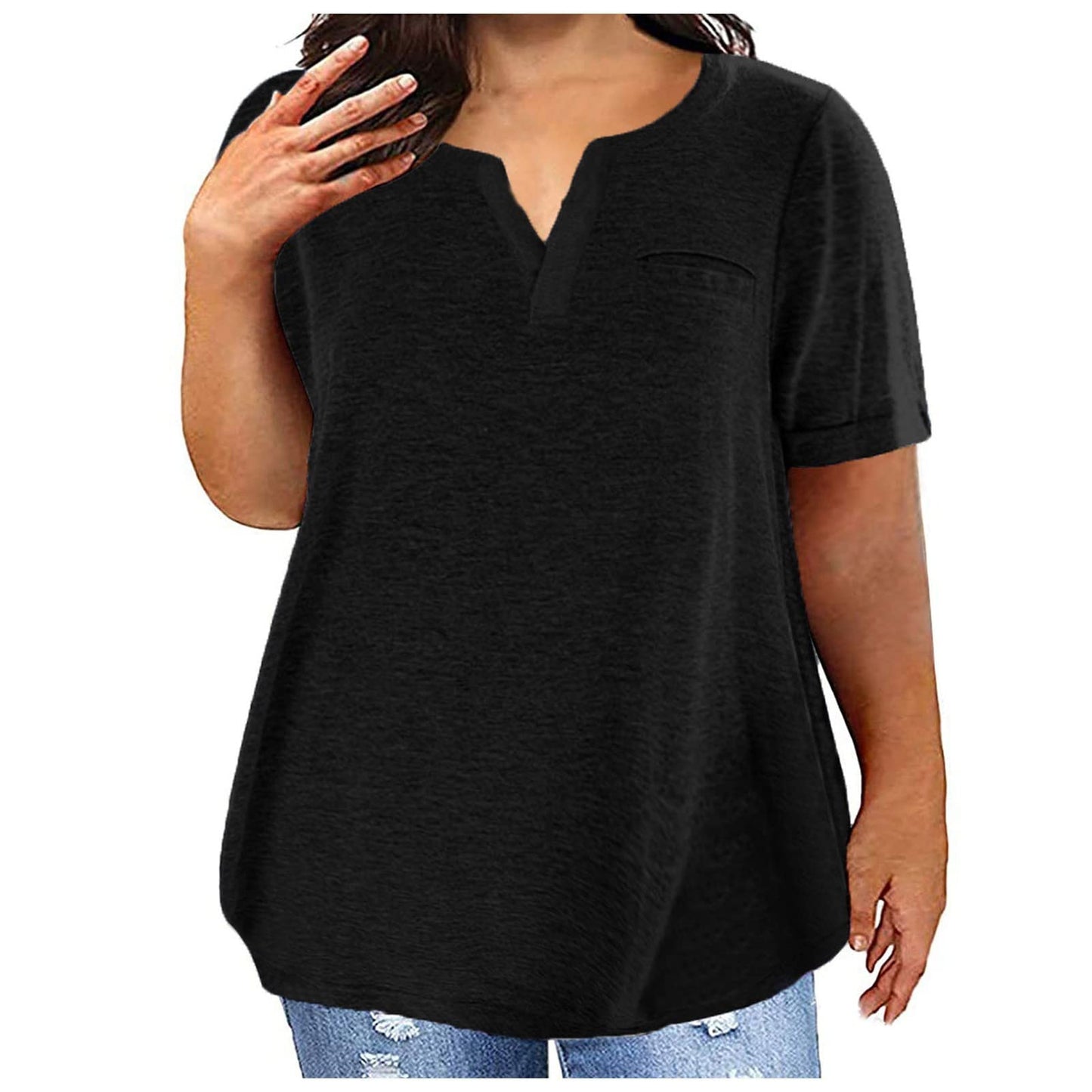 Black of Friday Deals 2024 Plus Size Tops for Women Summer Short Sleeve T Shirts Sexy V Neck Comfy T-Shirts Tunic Casual Loose Soft Tee Shirt