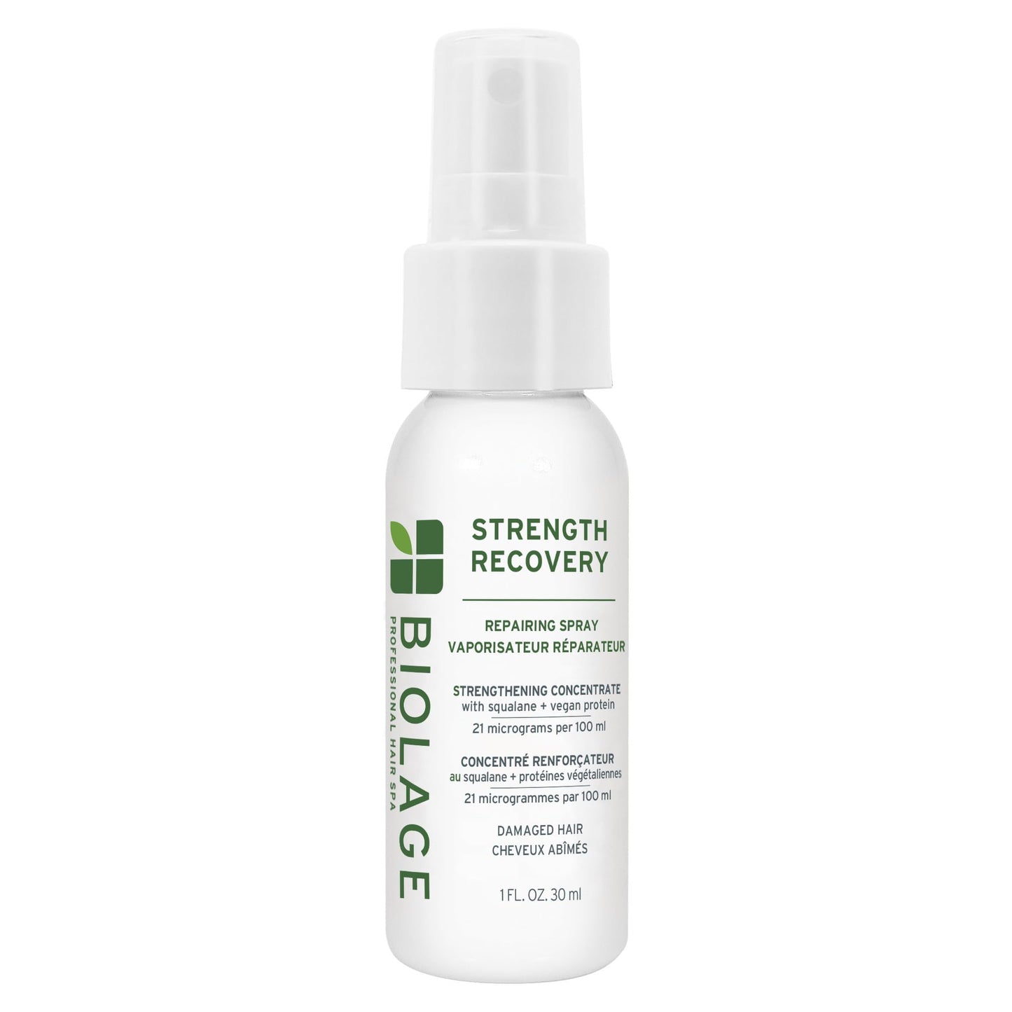 BIOLAGE Strength Recovery Repairing Spray - Strengthens & Protects Damaged Hair, Heat Protectant, With Olive Squalane & Vegan Proteins, For Color-Treated Hair, 1.01 Fl Oz, packaging may vary