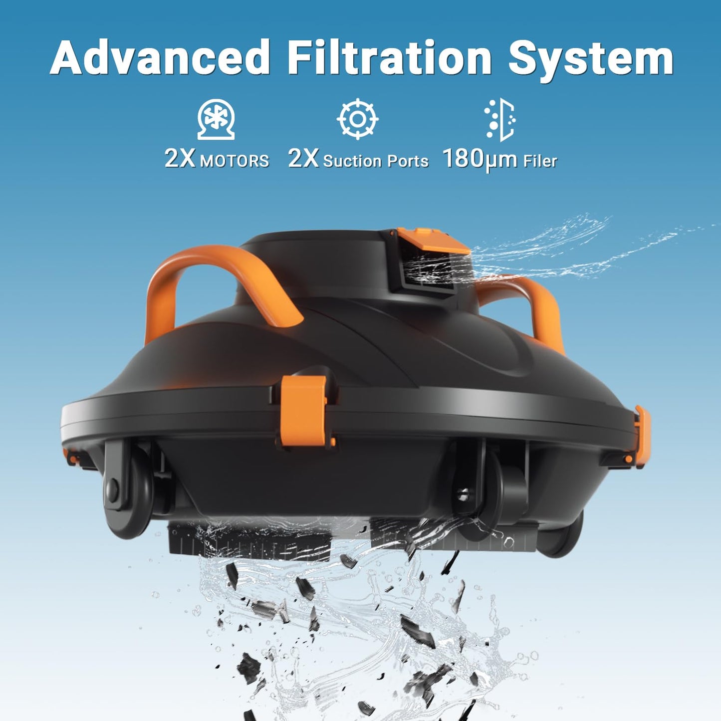 Cordless Robotic Pool Cleaner, Lasts 120 Min, Smart Sensor, Automatic Vacuum for Above-Ground Pools up to 914 Sq.ft, Portable