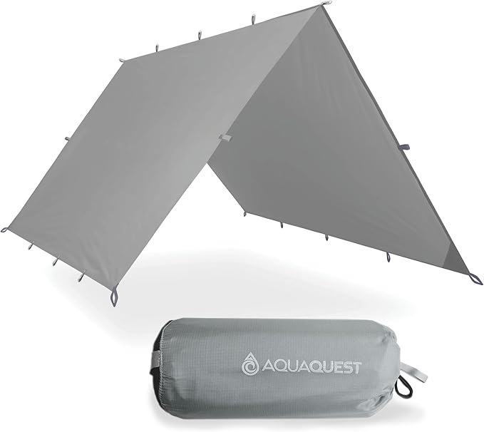 AquaQuest Safari Camping Tarp - Lightweight Durable Rain Fly - Waterproof Camping Essentials for Hiking, Backpacking & Hammock, 13 x 10 ft, Stealth Gray