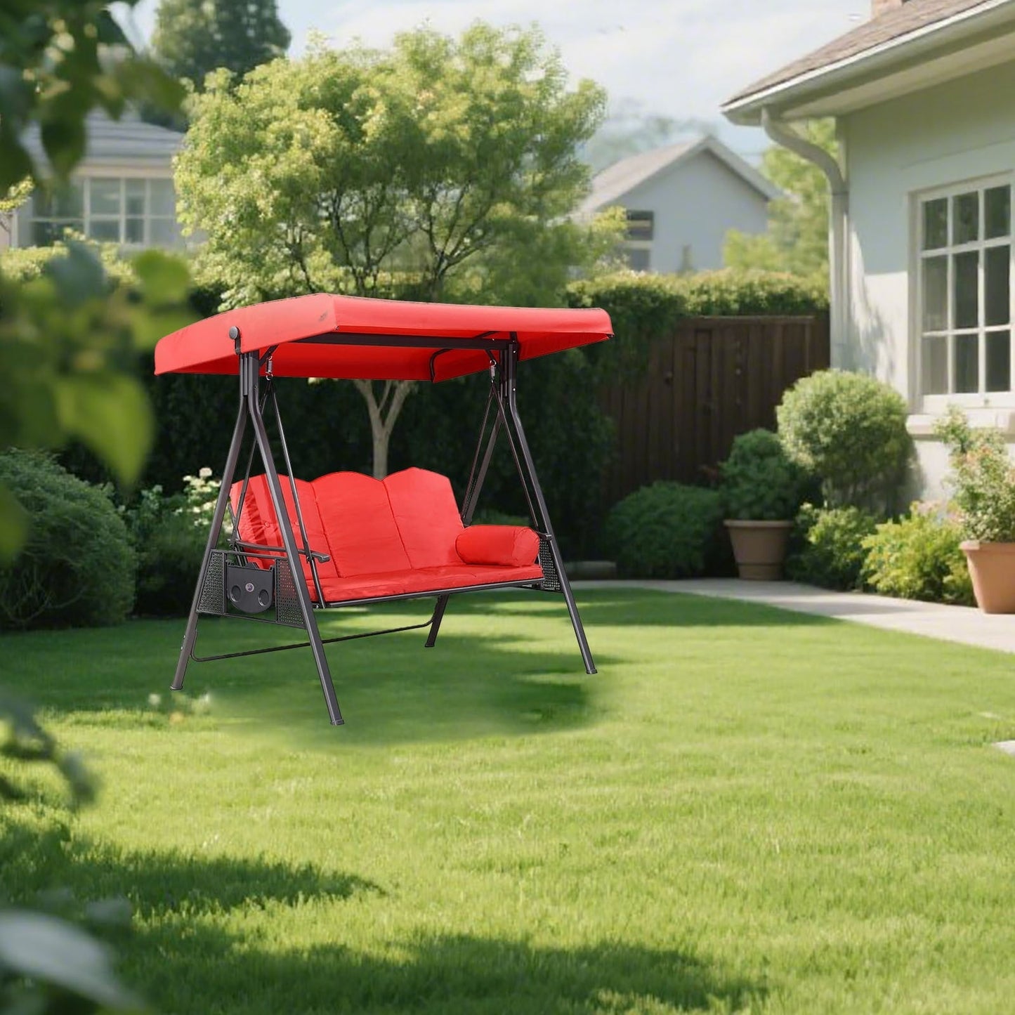 3-Seat Outdoor Patio Porch Swing with Adjustable Tilt Canopy (Excluding iron frame chairs Cushions and Pillow)Black