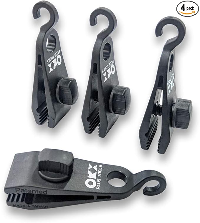 ORXPLUS TOOLS 4pcs Thumb Screw Tarp Clips with Hook Tent Clips Awning Clamp Set Tent Clamps for Camping Canopies, Car Cover, Winter Boat Cover, Pool Cover, Sun Shade