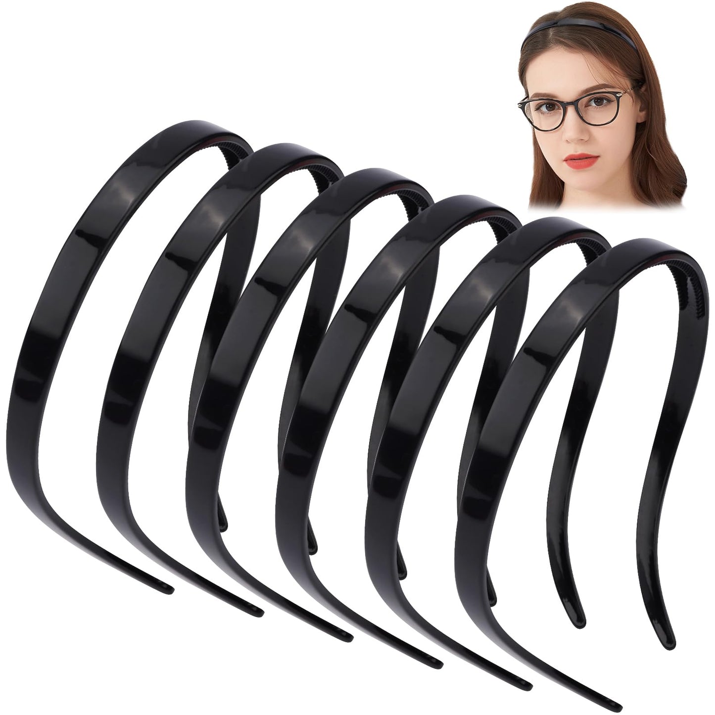TOBATOBA Black Square Headbands for Glasses & Sunglasses - No Pressure, No Headache - Comfortable Non-Slip Headbands for Women & Girls, 6 Pcs