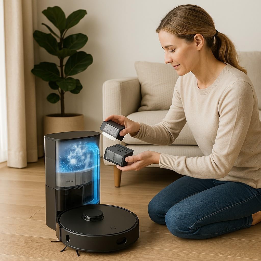 HorizonMart Self-Emptying Robot Vacuum Cleaner, 3.5L Base Station, 60-Day Hands-Free, HEPA Filter, Smart Navigation, Black