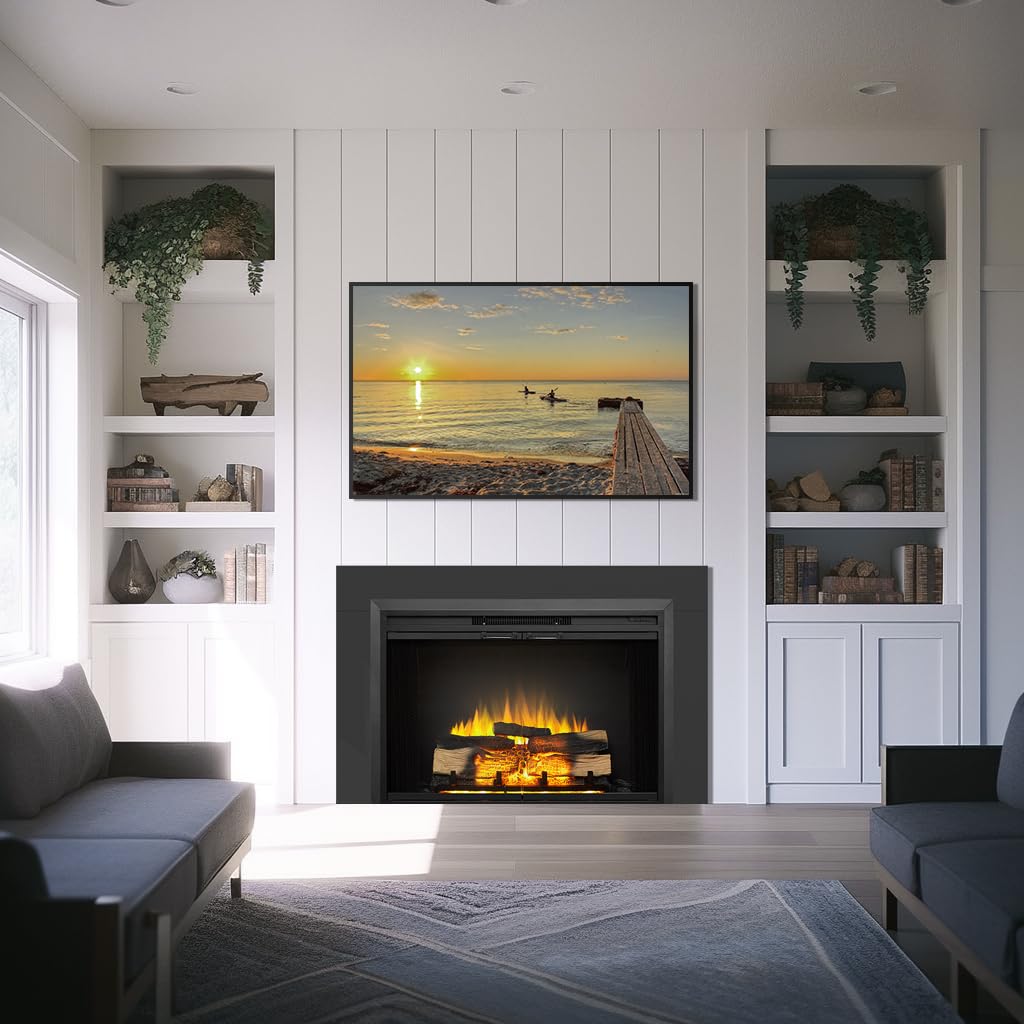 LegendFlame Damon 39 Inches Electric Fireplace Insert with Trim Kit, Glass Door and Mesh Screen, Fireplace Heater 750/1500W, Fire Crackling Sound, Adjustable Flame Speed, Remote Control, Black