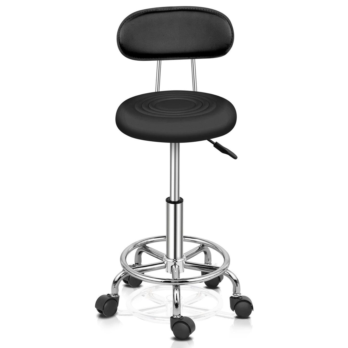 Bonnlo Adjustable Salon Massage Stool Swivel Chair With Upholstered Seat, Rolling Wheels Hydraulic Gas Lift For Hairdressing Spa