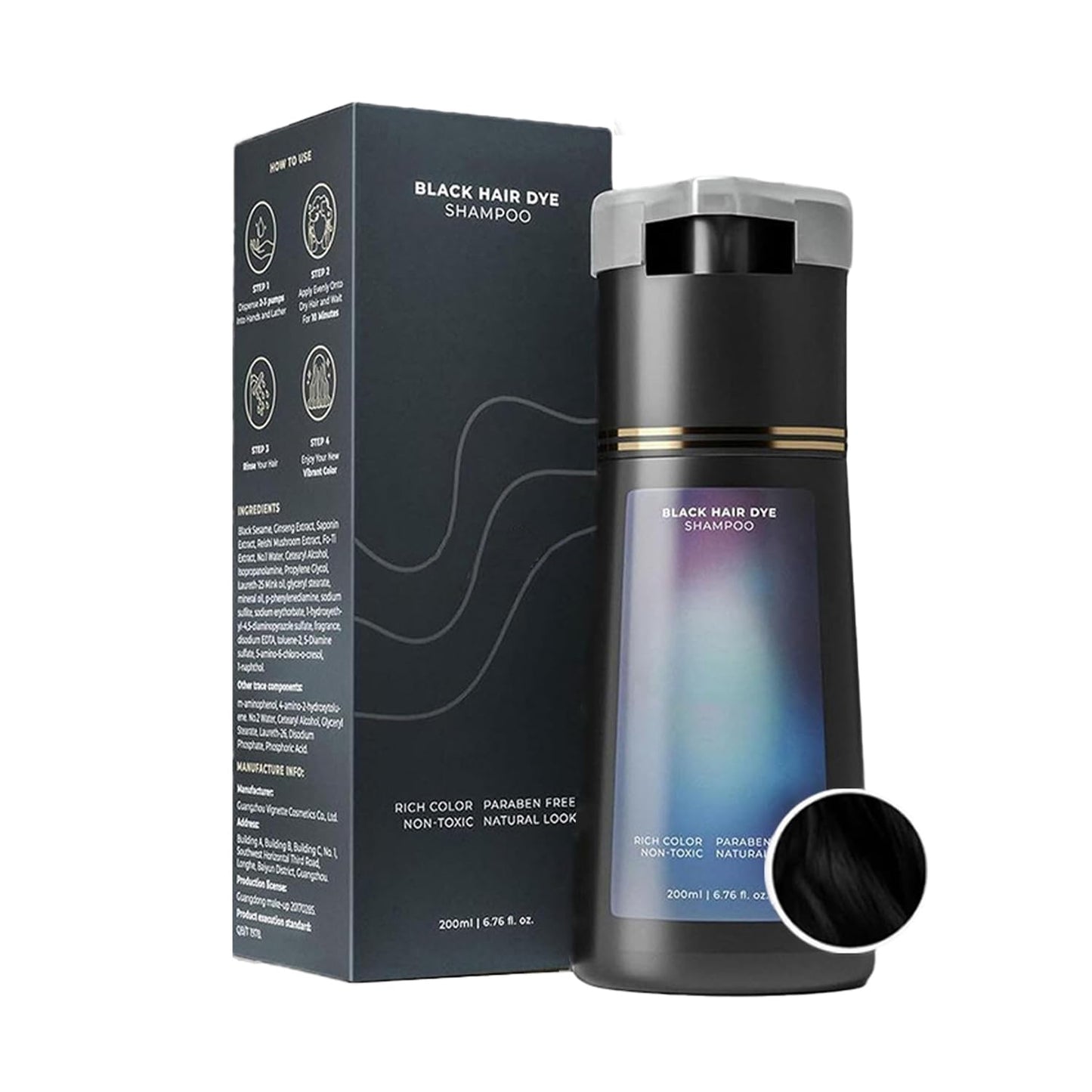 Hair Dye Shampoo, Hair Color Dye, Hair Care Instant Dye Shampoo, Natural Hair Color for Gray Hair Coverage, Suitable for Women & Men (Black)