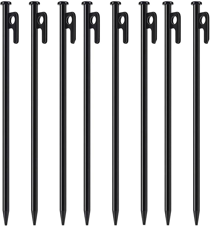 8 Pack Tent Stakes Heavy Duty Camping Stakes Steel Tent Pegs for Outdoor, Backpacking, Trip Hiking, Gardening, Unbreakable and Inflexible (Black, 12 inch Stakes)