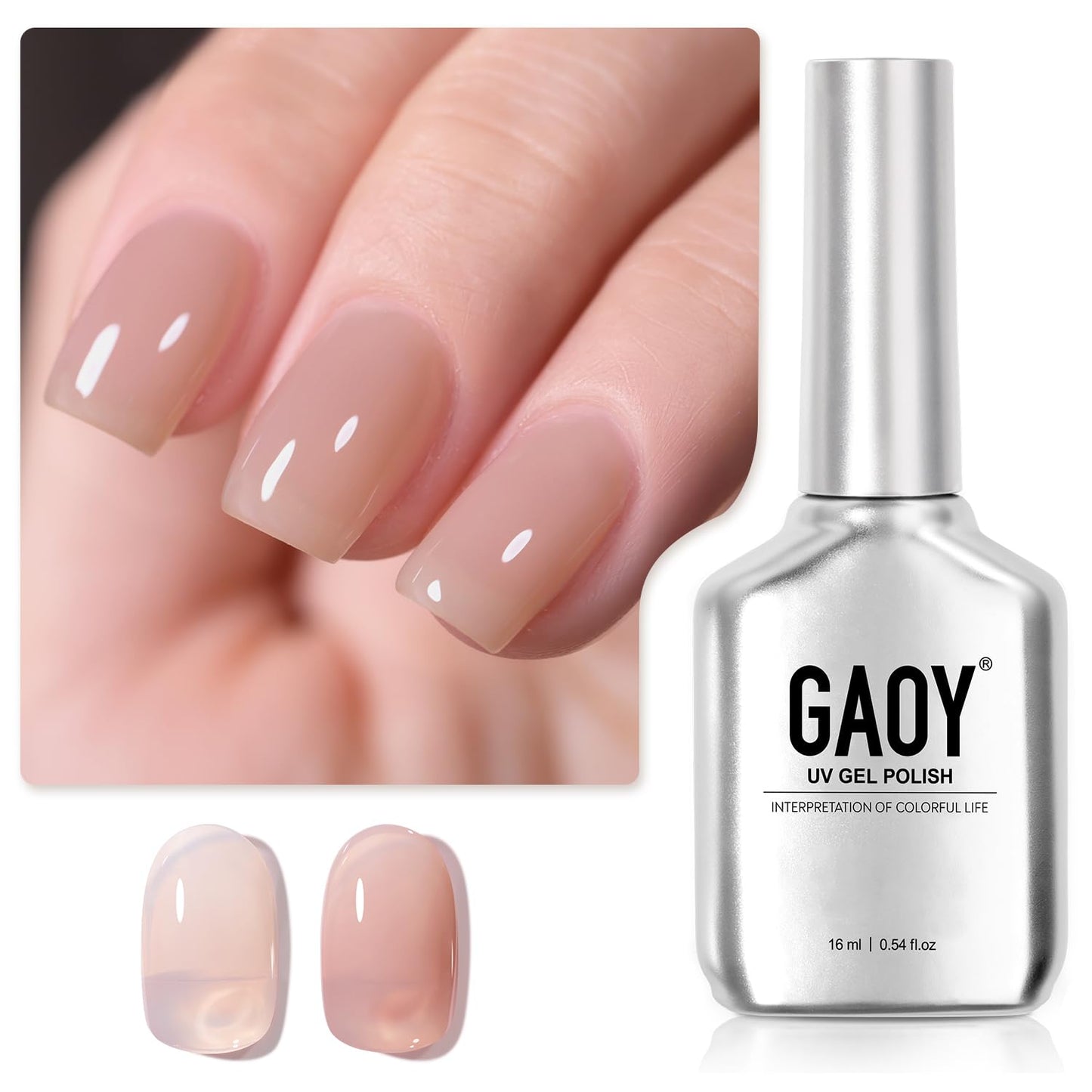 GAOY Jelly Nude Gel Nail Polish, 16ml Sheer Light Brown Translucent Soak Off Gel Polish, UV Light Cure for Nail Art DIY, 1535 Cappuccino