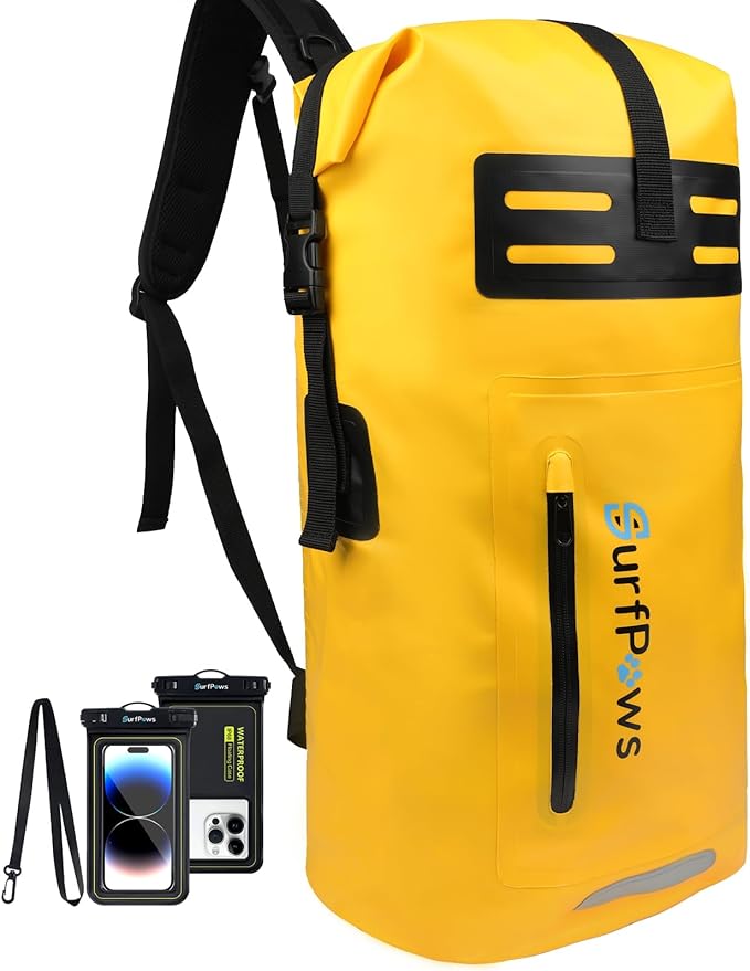 Waterproof Backpack - Outdoor Dry Bag for Boating, Camping, Rafting, Fishing, and More, with Waterproof Phone Pouch (Yellow, 35L)