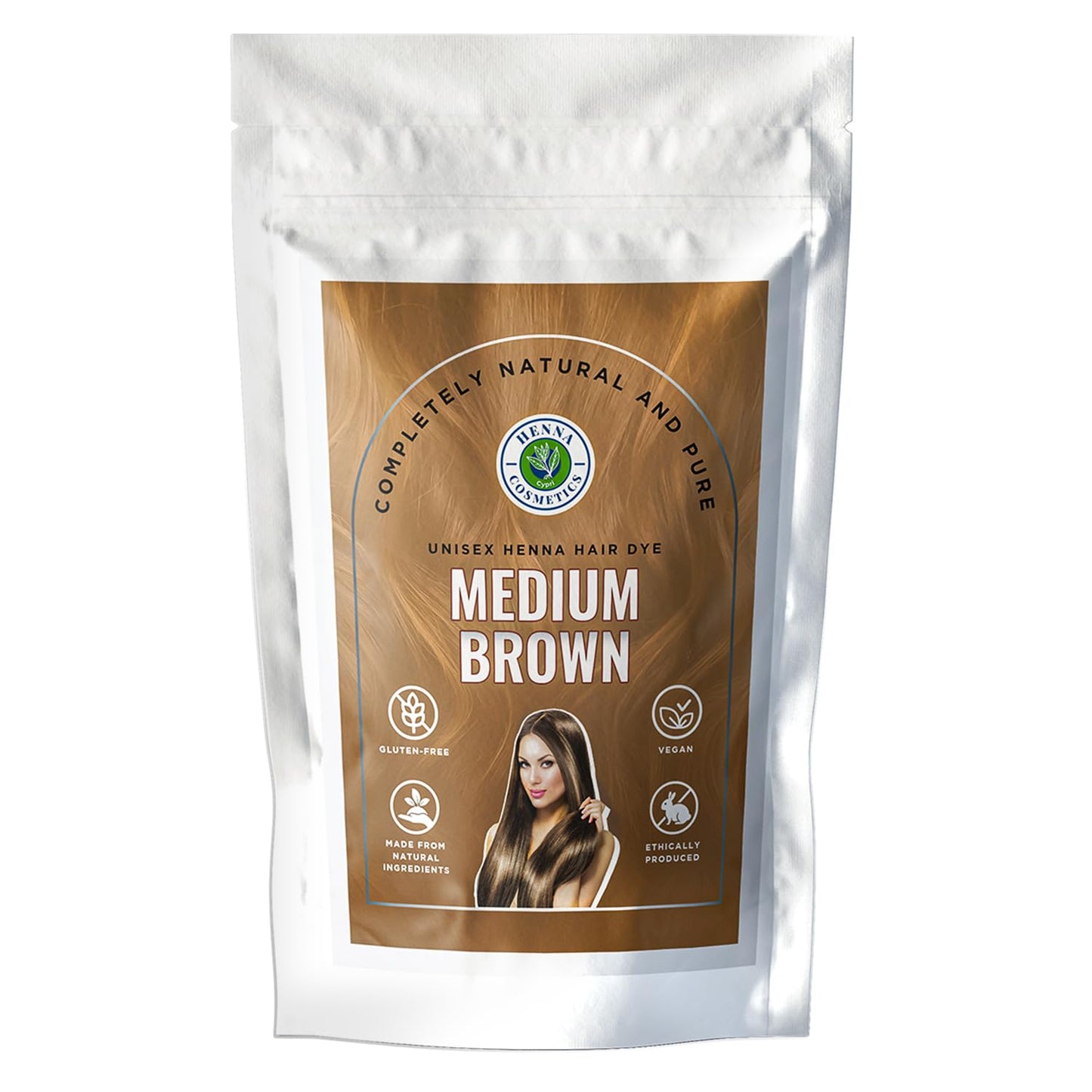 Henna Cosmetics Cypri Natural Henna Hair Color Dye, 100% Pure Henna Powder for Hair Growth Organic (Medium Brown, 100 Gr + Free 50 Gr.)