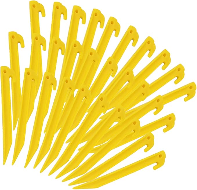 AITIME 30 Pcs 9 Inch Plastic Tent Stakes, Durable Garden Lawn Tarp Stakes, Tent Spikes Nails Pegs Hammer for Outdoor Beach Camping Courtyard Decorative Accessories