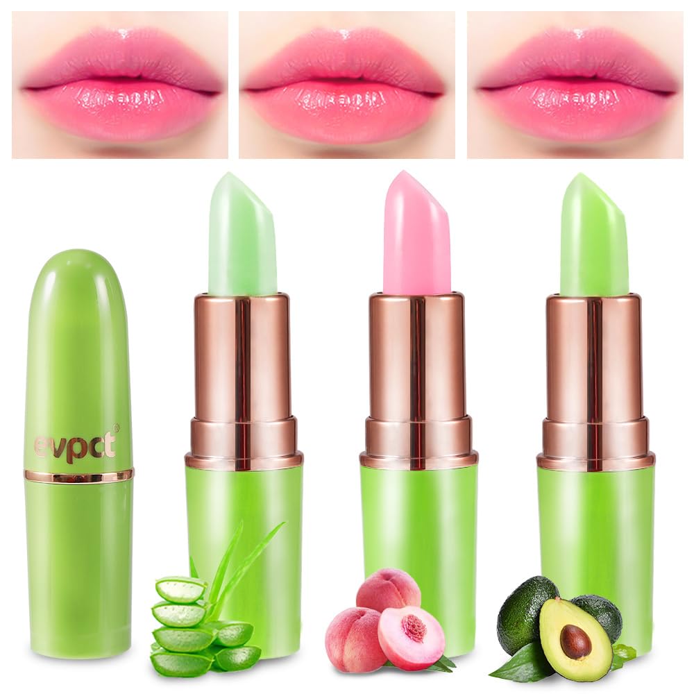Bingbrush Aloe Vera Color Changing Lipstick,Moisturizer Long Lasting Lip Care Magic Lip Gloss,Makeup Lipstick Set (3Pcs Aloe Ver