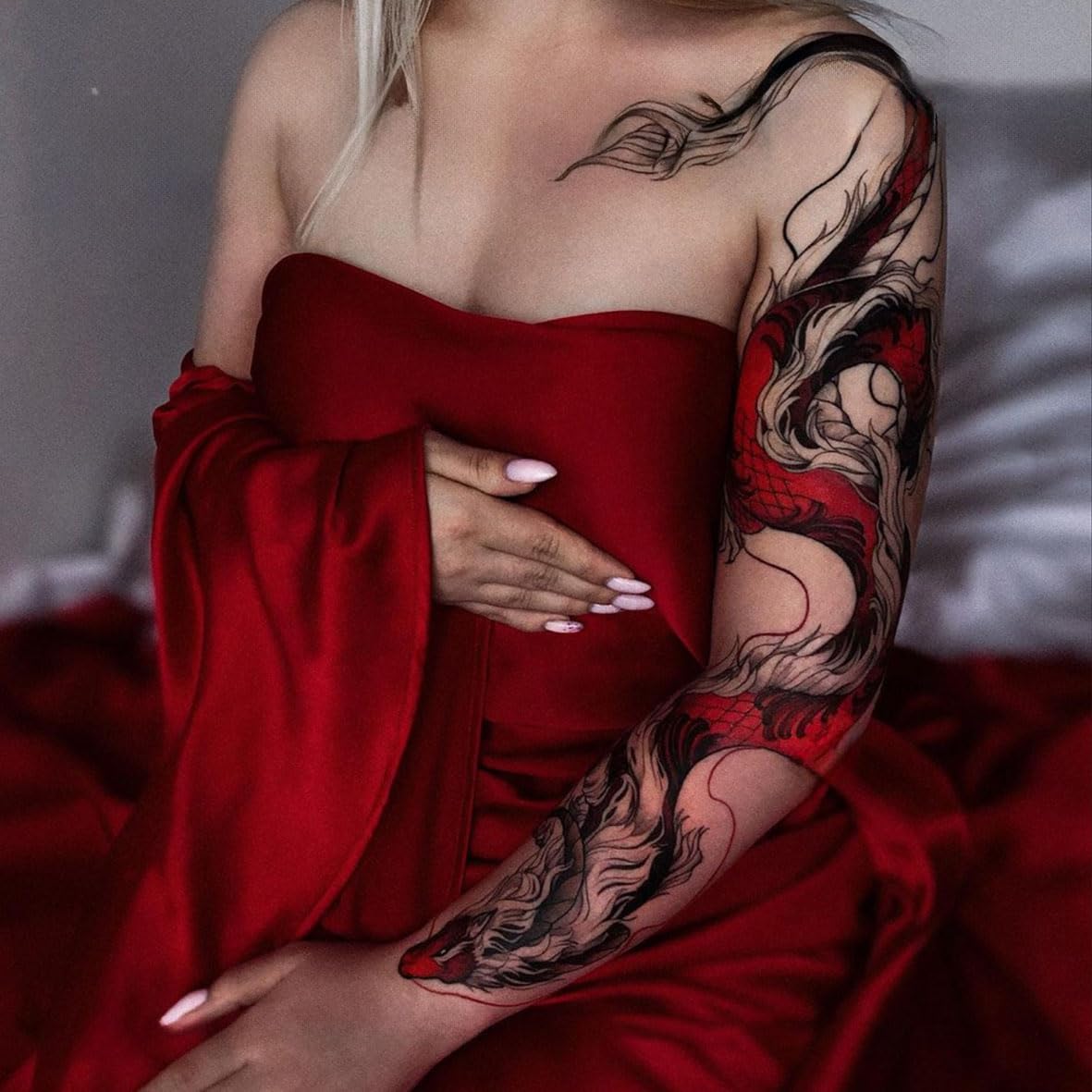 Large Temporary Tattoos Women Temporary Neck Tattoos Temporary Realistic Flower Chest Tattoo for Adults (Temporary Tattoos Sticker 52)