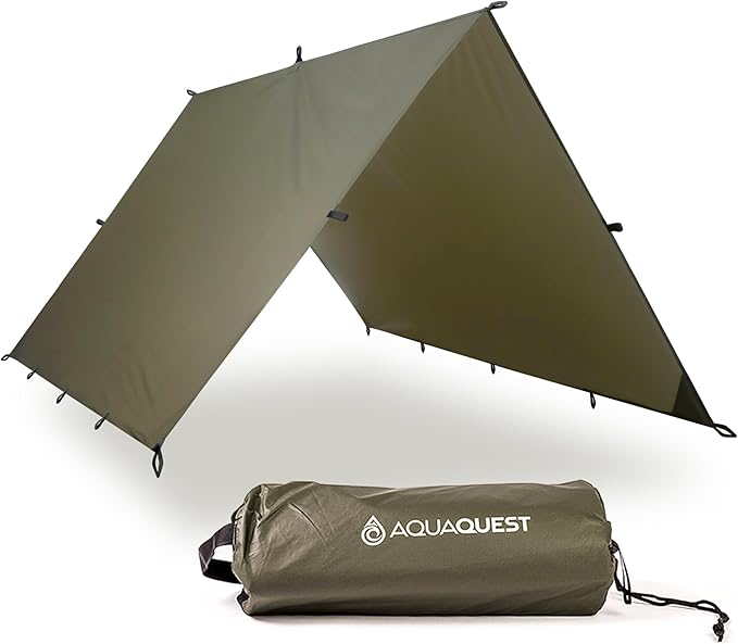 AquaQuest Guide Camping Tarp - Ultralight Tent Cover or Rain Fly - Waterproof Camping Gear Must Haves for Hiking, Hammock, Bivy & Survival, 20 x 13 ft, Olive Drab