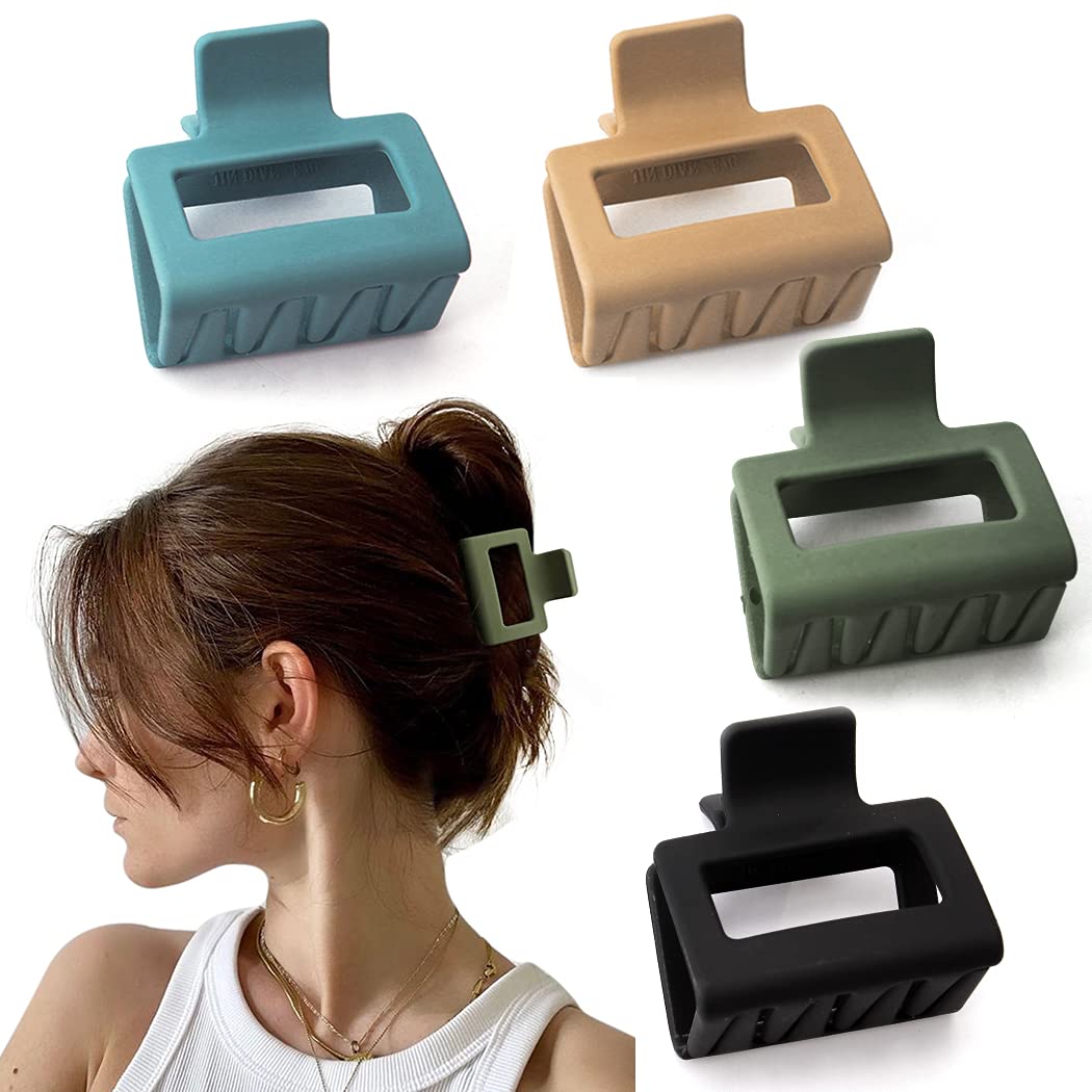 Bmobuo 4 Pcs Matte Square Hair Claw Clips For Thick Hair - Cute Hair Clips For Women