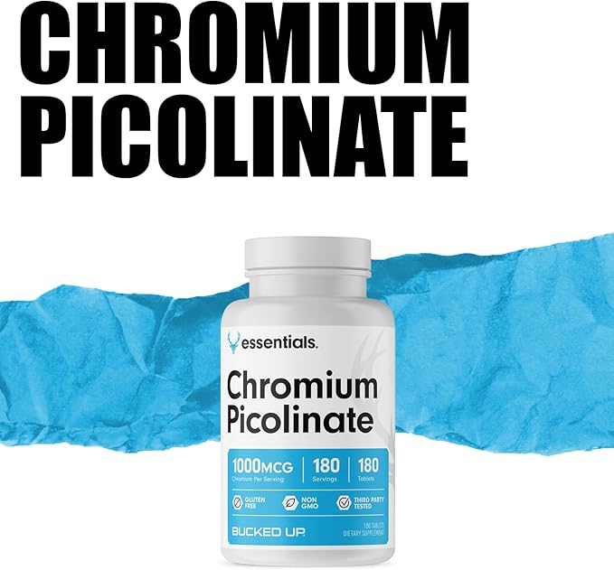 Bucked Up Chromium Picolinate 1000mcg Per Serving, Bucked Up Essentials (180 Servings, 180 Tablets)