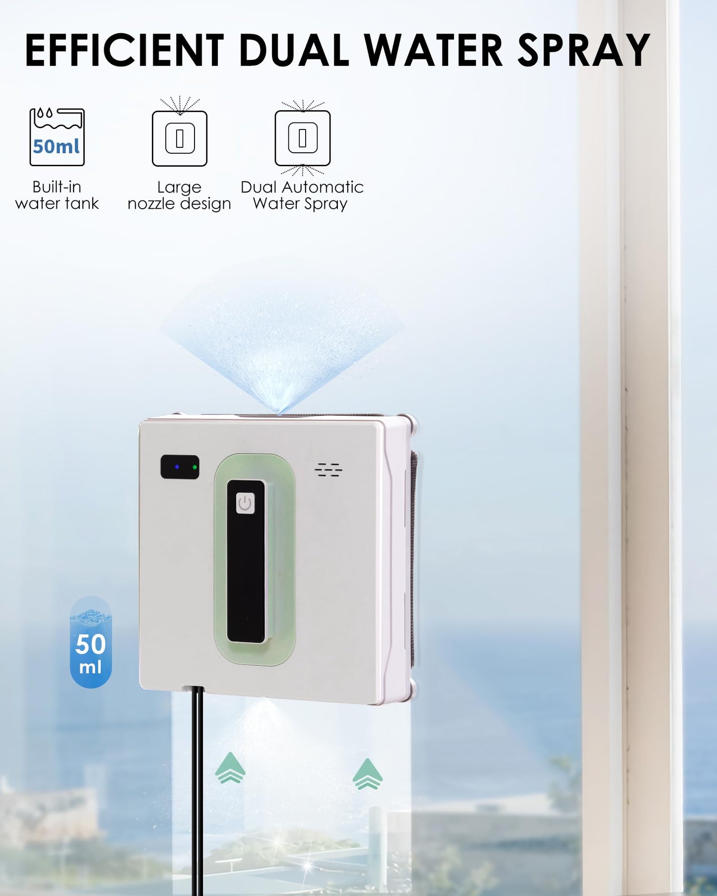 Yoolax Window Cleaning Robot, Automatic Window Cleaner Robot with Dual Water Spray, 3000Pa Suction Power, Robotic Window Cleaner with App & Remote Control, White