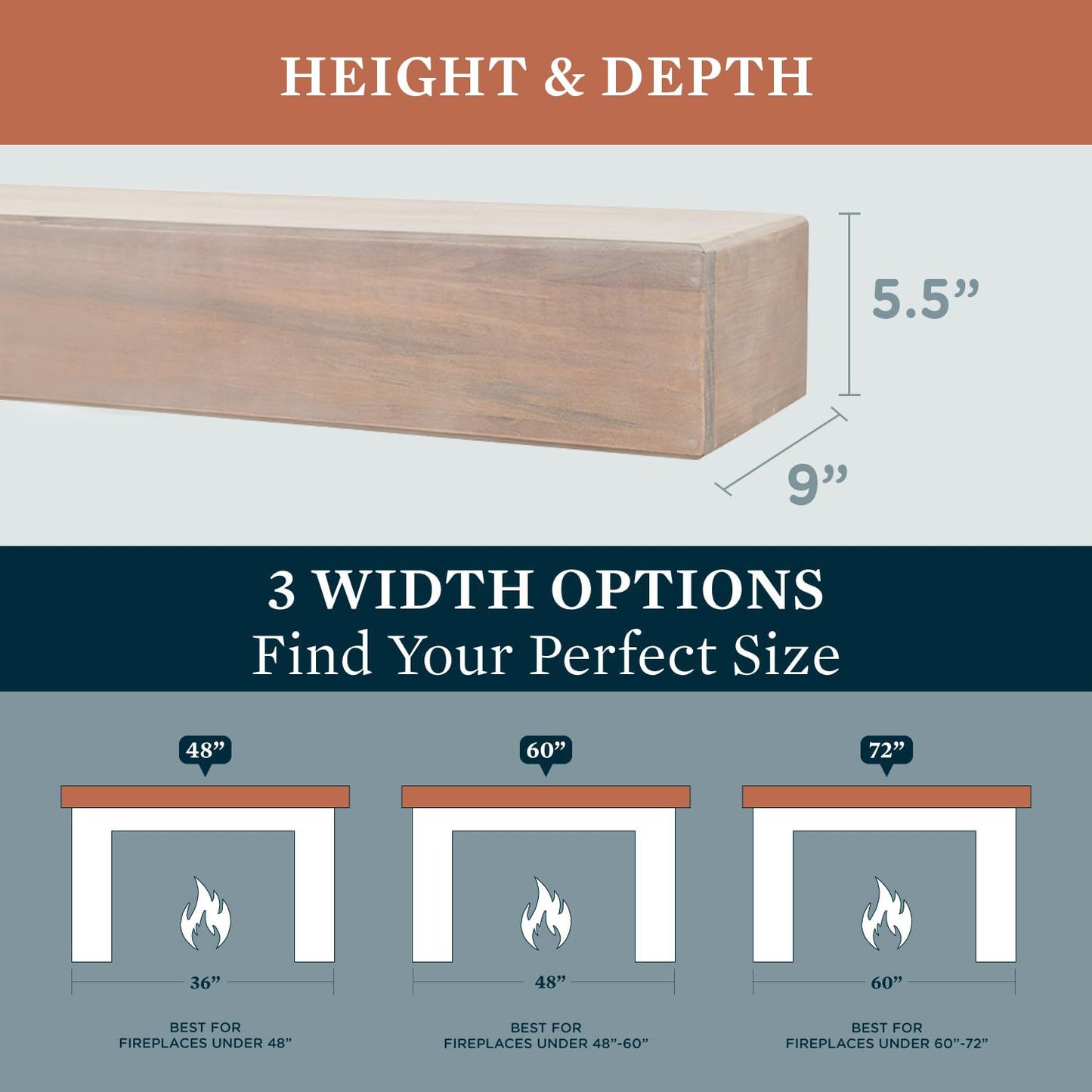 MANTELSDIRECT 48 Inch Floating Fireplace Mantel Wood Shelf in White Wash - Austin from Mantels Direct | Wooden Rustic Wall Shelf Perfect for Décor and Electric Fireplaces