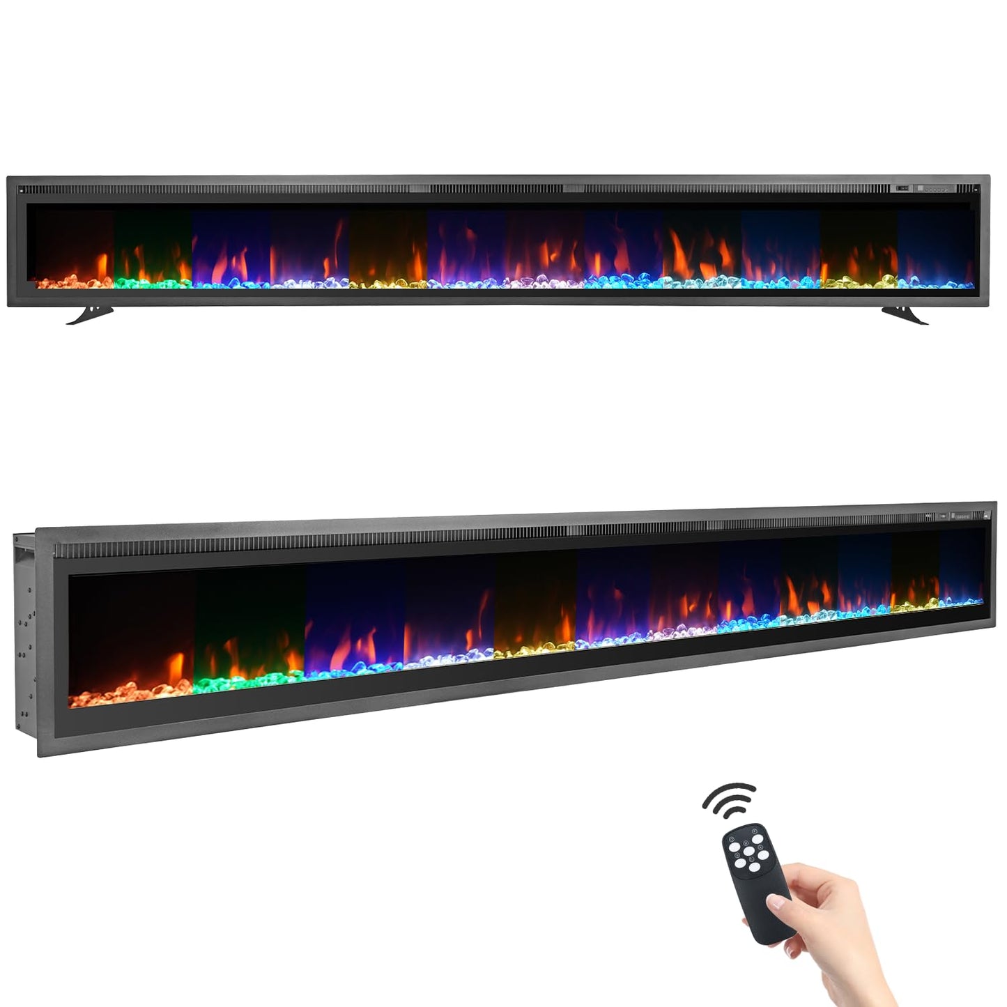 MELLCOM 100 inch Electric Fireplace Inserts, Recessed and Wall Mounted Fireplace Silence Linear Fireplace with Timer, Remote Control, 12 Colors Adjustable LED Flame, 750/1500W