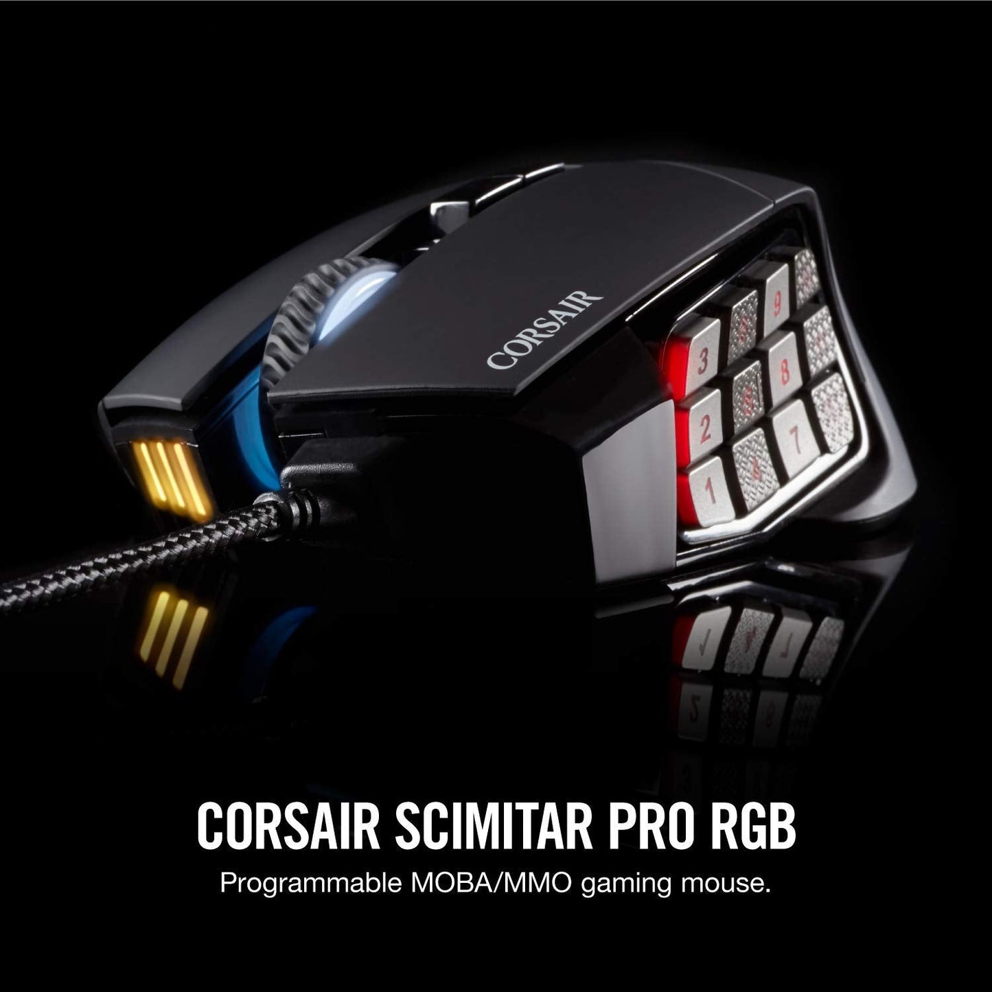 Corsair Scimitar Pro RGB Optical MMO Gaming Mouse (16,000 DPI Optical Sensor, 12 Programmable Side Buttons, 4-Zone RGB Multicolour Lighting, On-Board Storage) - Black